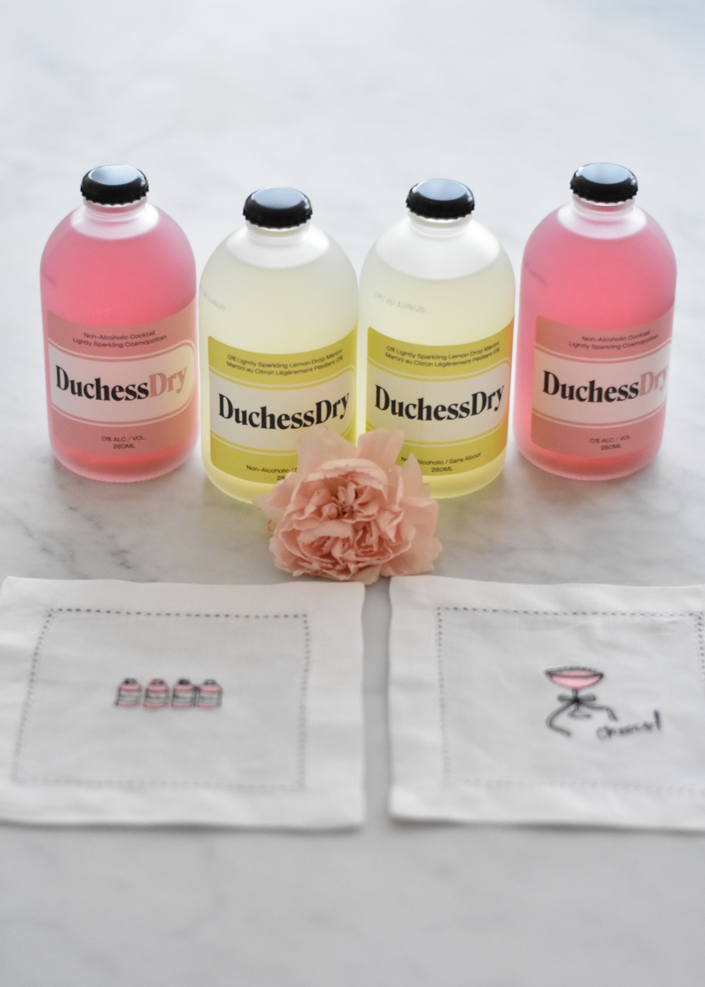 0% DUCHESSDRY 4-Bottle Set: 2 Cosmo & 2 Lemon Drop & 2 Cocktail Napkins