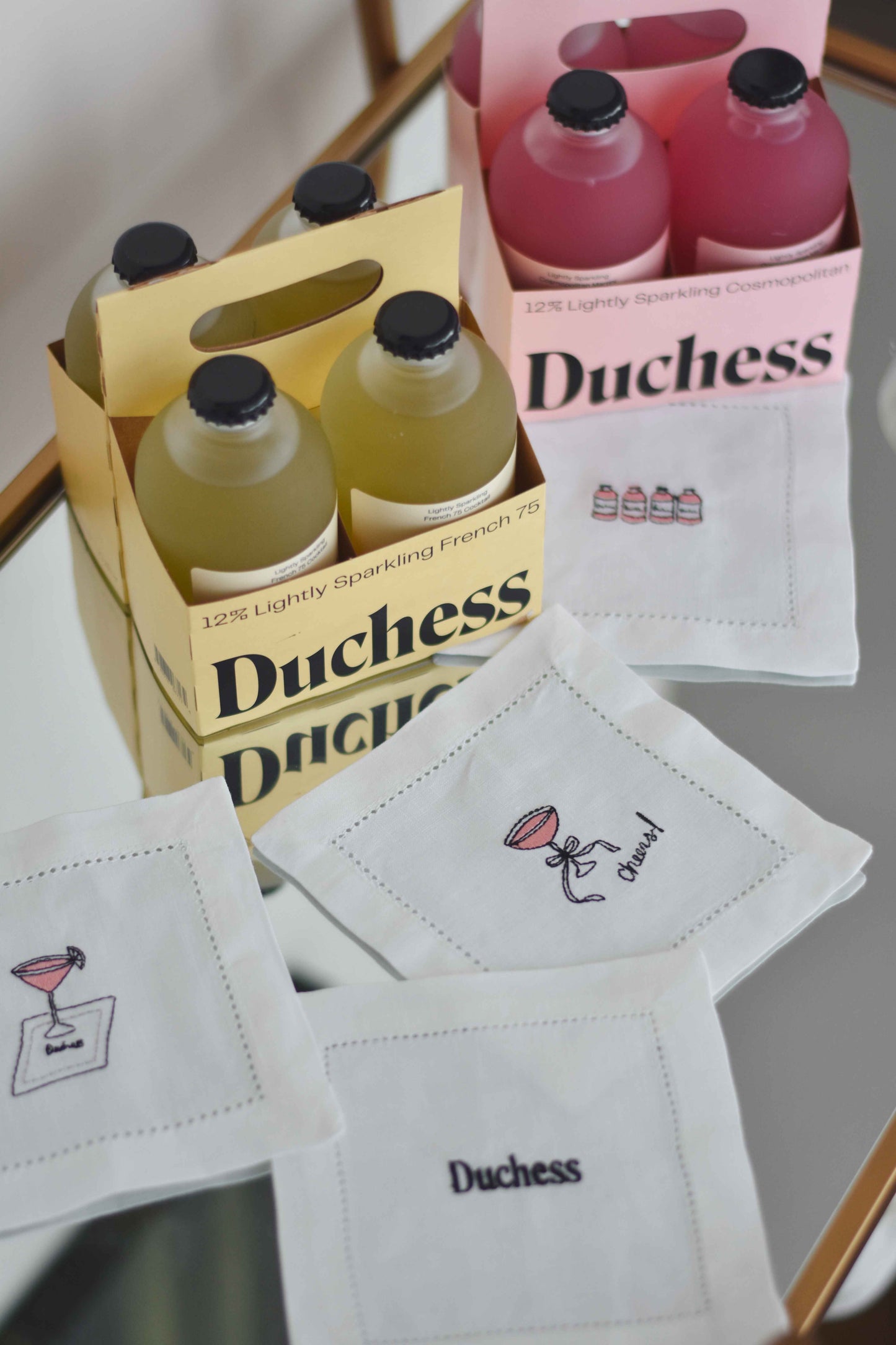 FRENCH KISS 8-Bottle Set: 4 Cocktail Napkins & 4 Cosmo & 4 French 75