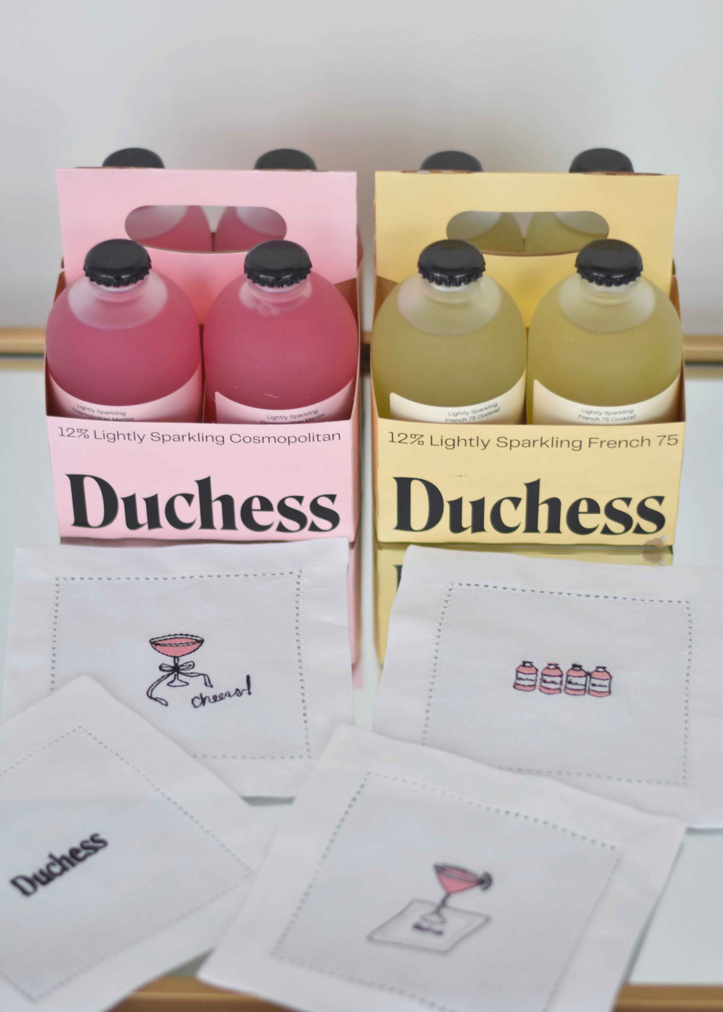 FRENCH KISS 8-Bottle Set: 4 Cocktail Napkins & 4 Cosmo & 4 French 75