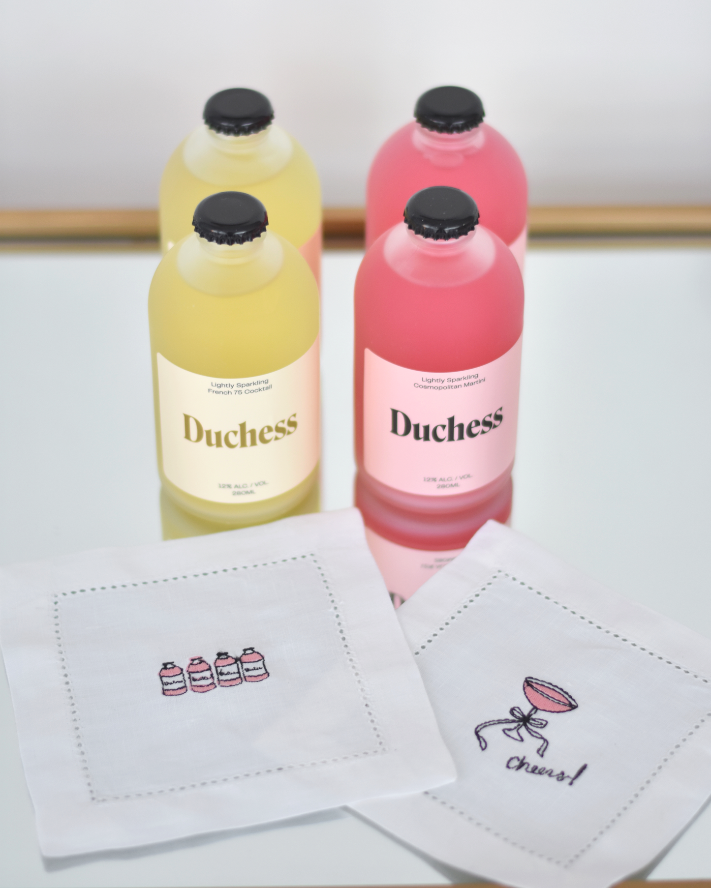 FRENCH KISS 4-Bottle Set: 2 Cocktail Napkins & 2 Cosmo & 2 French 75